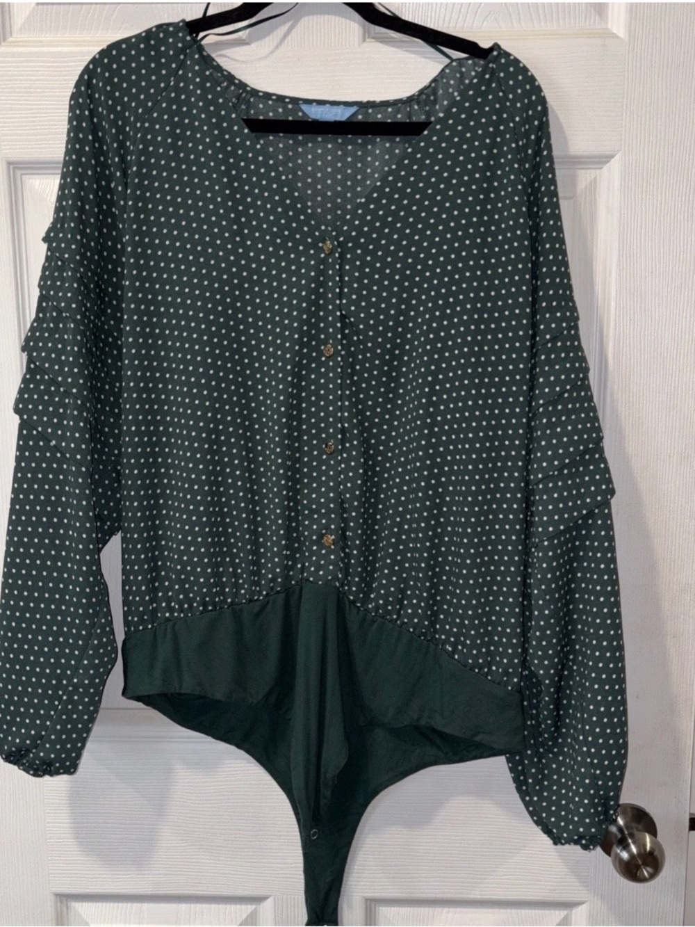 Draper James Polka Dot Long Sleeve Bodysuit Top - Dark Green XXL